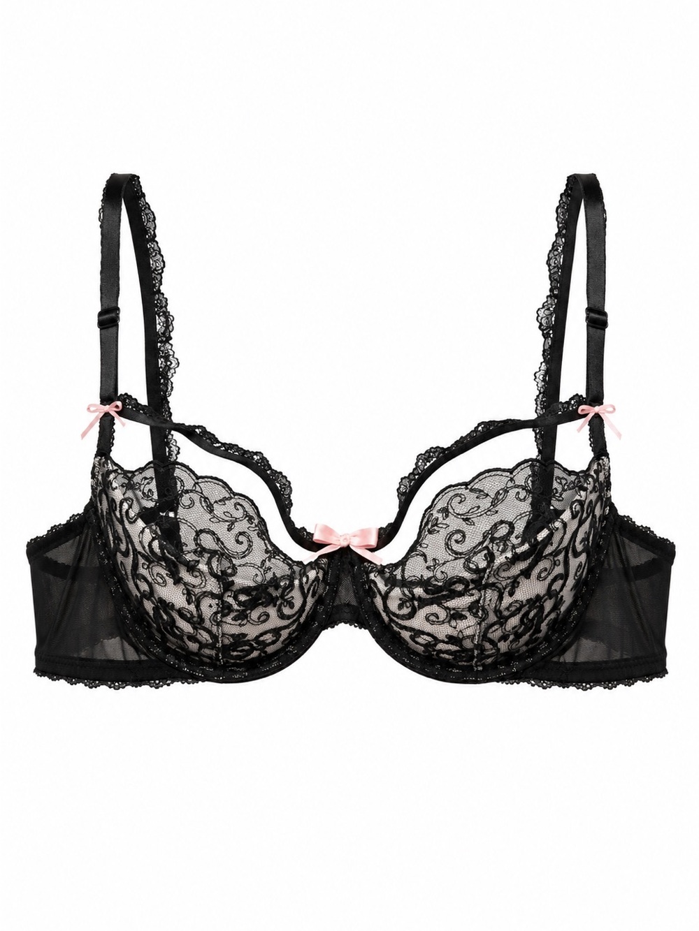Victoria’s Secret Dream Angels Lace Cutout Balconette Bra 32D Black Pink